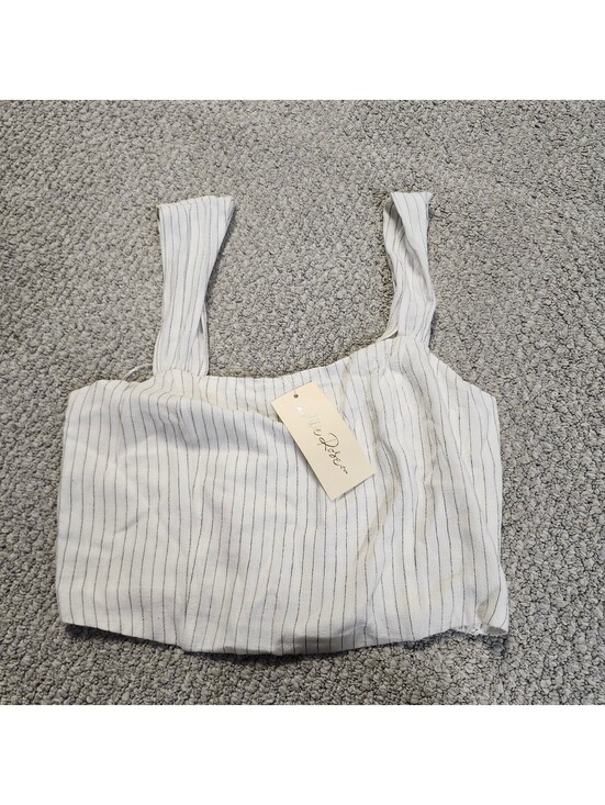 Allie Rose Tops - Allie Rose White Pinstripe Crop Top with Wide Straps Size Large NWT